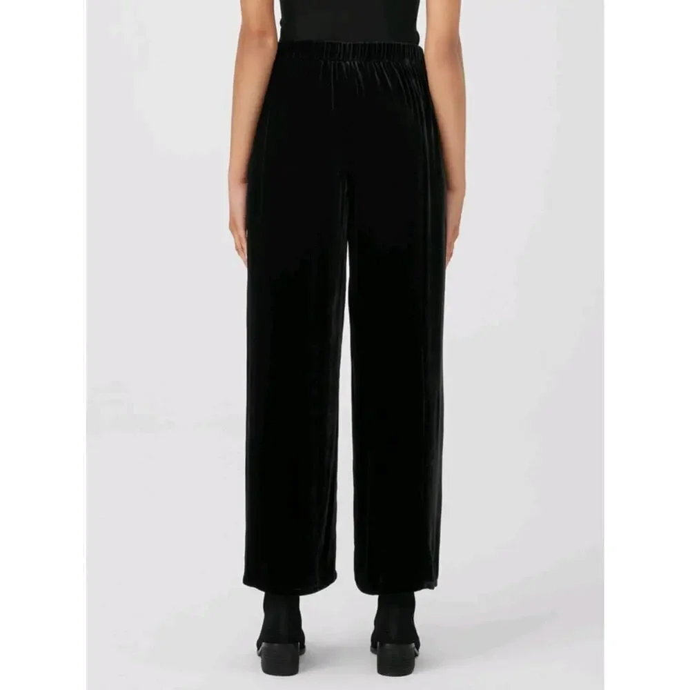 Eileen Fisher Velvet Pants Womens Plus Size XXL Black Wide Leg Silk New Whit Tag - Picture 3 of 16